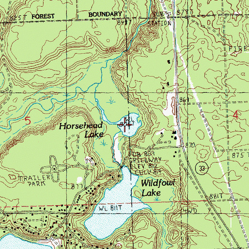 Topographic Map of Horsehead Lake, MI