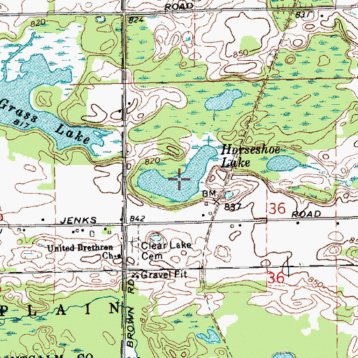 Topographic Map of Horseshoe Lake, MI