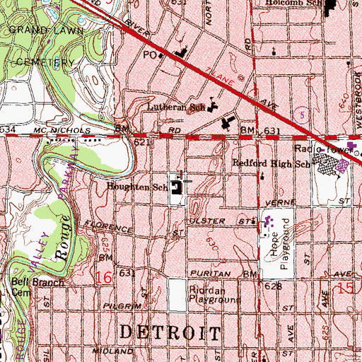 Topographic Map of Houghten School, MI
