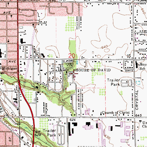 Topographic Map of House of David, MI