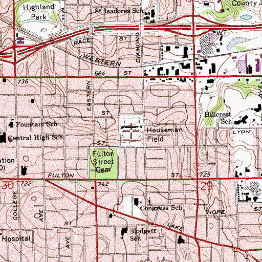 Topographic Map of Houseman Field, MI