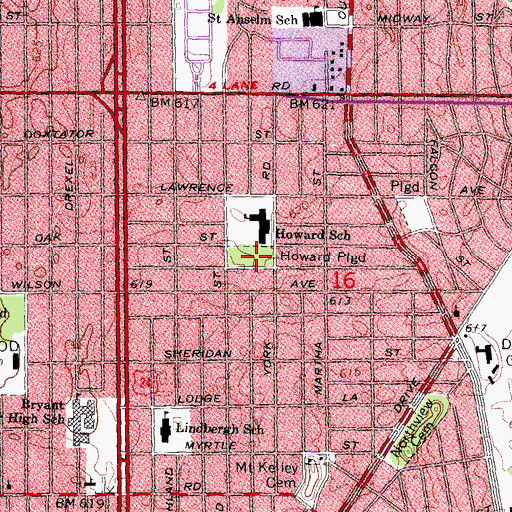 Topographic Map of Howard Playground, MI