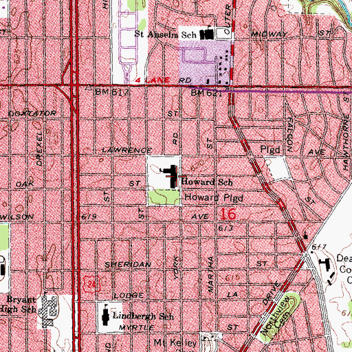 Topographic Map of Howard School, MI
