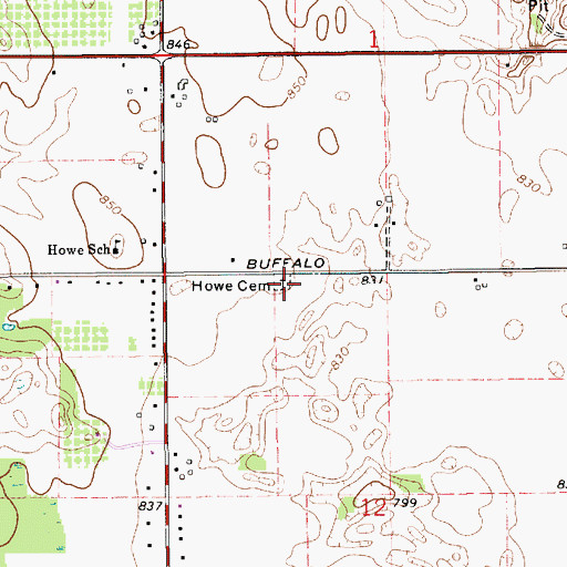 Topographic Map of Howe Cemetery, MI