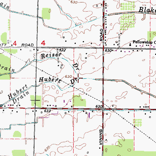 Topographic Map of Hubert Drain, MI