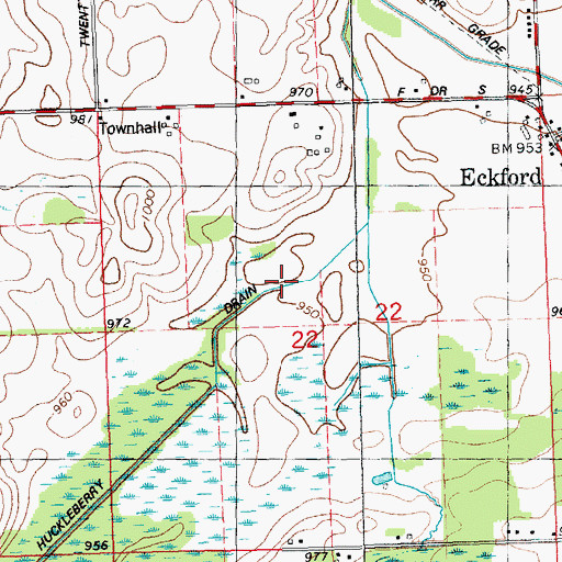Topographic Map of Huckleberry Drain, MI