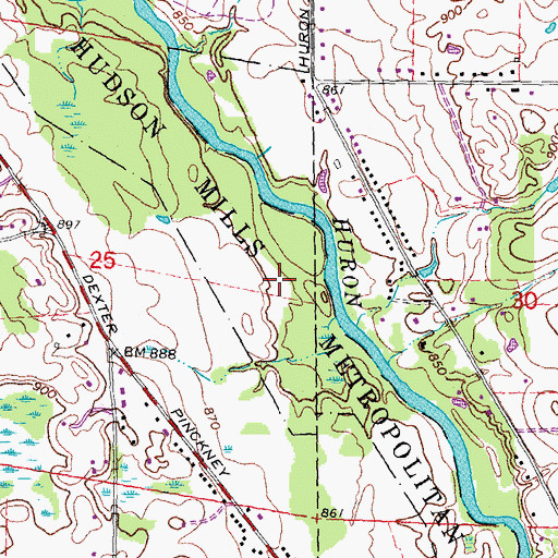 Topographic Map of Hudson Mills Metropolitan Park, MI