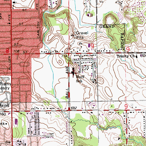 Topographic Map of Huff School, MI