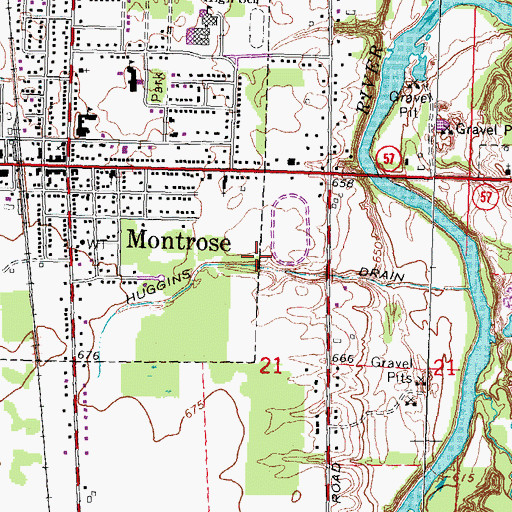 Topographic Map of Huggins Drain, MI