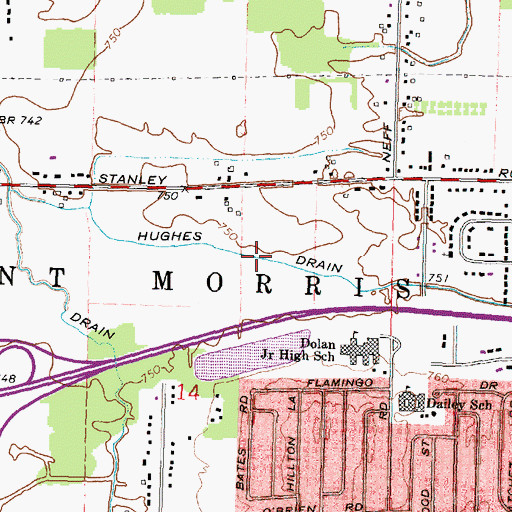 Topographic Map of Hughes Drain, MI