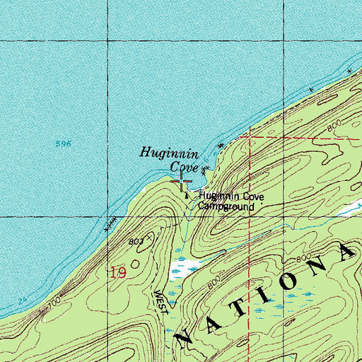 Topographic Map of Huginnin Cove, MI