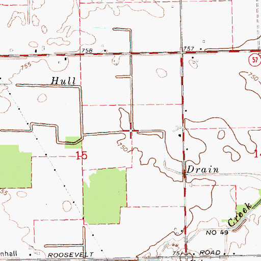 Topographic Map of Hull Drain, MI