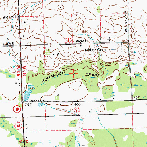 Topographic Map of Humanson Drain, MI