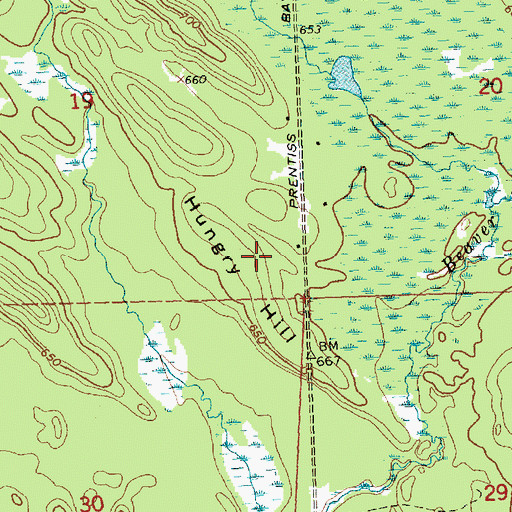 Topographic Map of Hungry Hill, MI