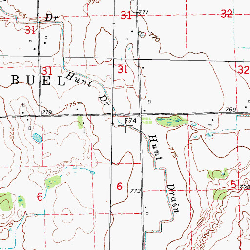 Topographic Map of Hunt Drain, MI