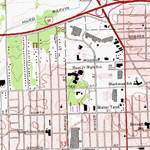 Topographic Map of Hunt Junior High School, MI