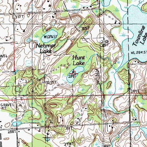 Topographic Map of Hunt Lake, MI