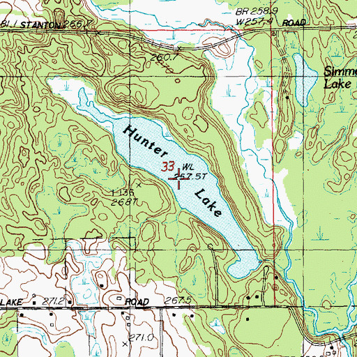 Topographic Map of Hunter Lake, MI