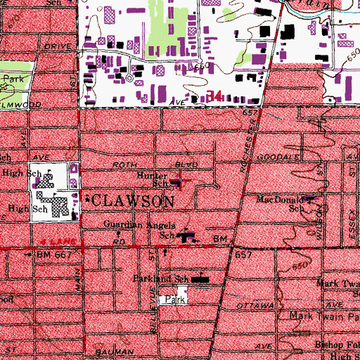 Topographic Map of Hunter School, MI
