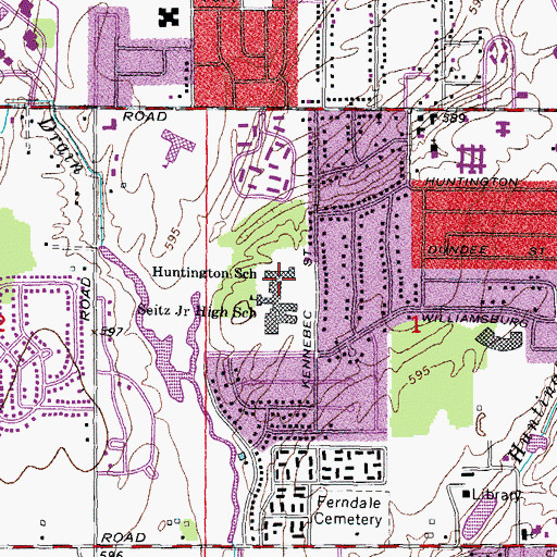 Topographic Map of Huntington School, MI