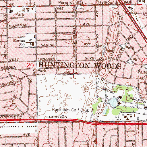 Topographic Map of Huntington Woods, MI