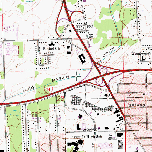 Topographic Map of Hurd Marvin Drain, MI