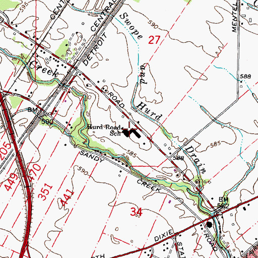 Topographic Map of Hurd Road School, MI