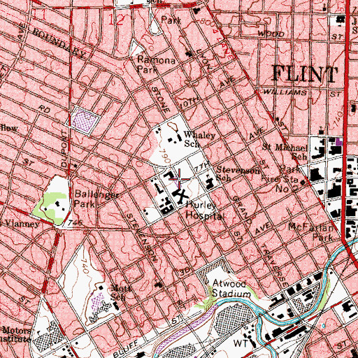 Topographic Map of Hurley Medical Center, MI