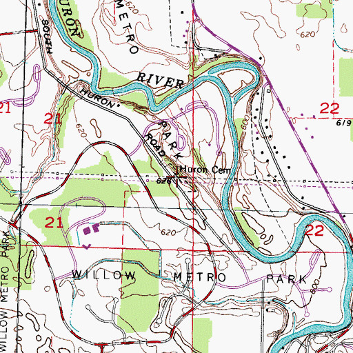 Topographic Map of Huron Cemetery, MI
