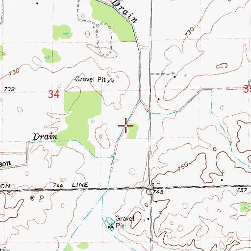 Topographic Map of Huron Drain, MI