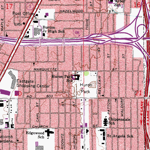 Topographic Map of Huron Park School, MI