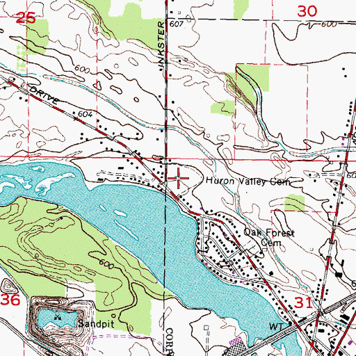 Topographic Map of Huron Valley Cemetery, MI
