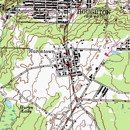Topographic Map of Hurontown, MI