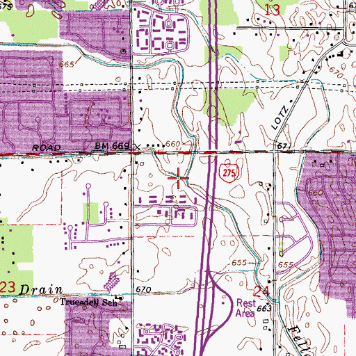 Topographic Map of Hustin Drain, MI