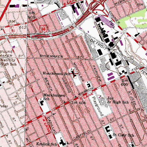 Topographic Map of Hutchinson School, MI