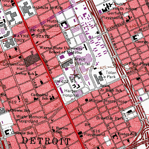 Topographic Map of Hutzel Women's Hospital, MI