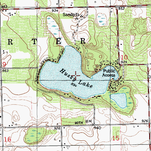 Topographic Map of Huzzy Lake, MI