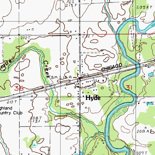 Topographic Map of Hyde, MI