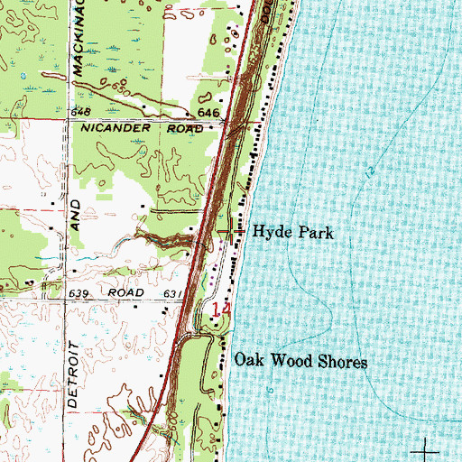 Topographic Map of Hyde Park, MI