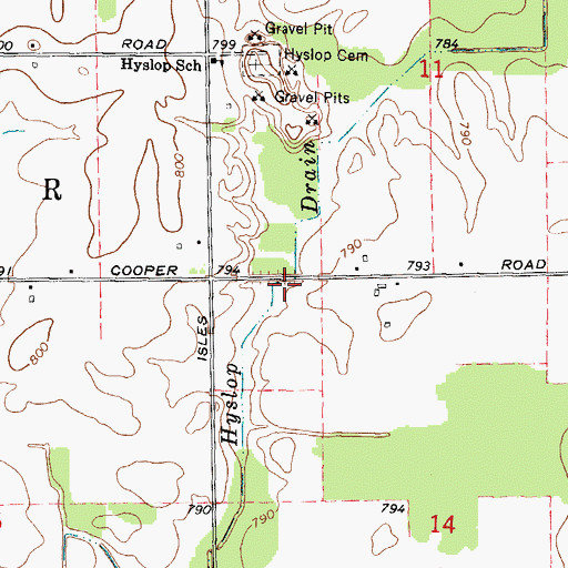 Topographic Map of Hyslop Drain, MI