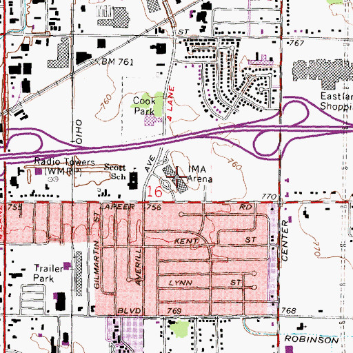Topographic Map of IMA Arena, MI
