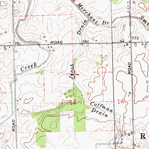Topographic Map of Jacob Drain, MI