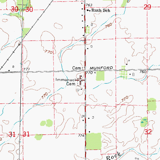 Topographic Map of Immanuel Cemetery, MI