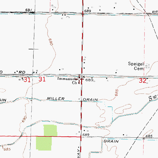 Topographic Map of Immanuels Church, MI
