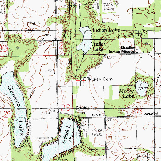 Topographic Map of Bradley Indian Mission Cemetery, MI