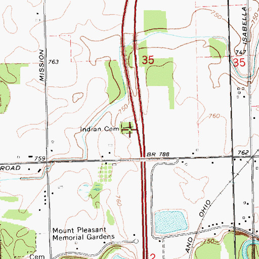 Topographic Map of Baseline Indian Cemetery, MI