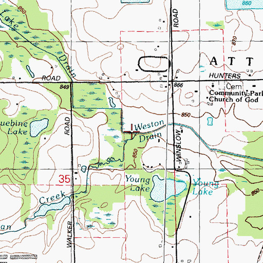 Topographic Map of Indian Creek, MI