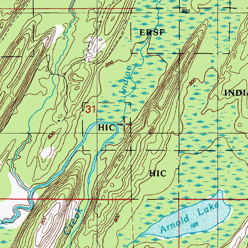 Topographic Map of Indian Creek, MI