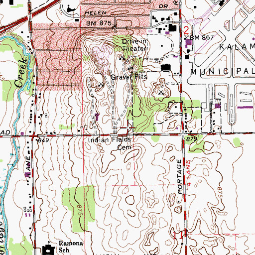 Topographic Map of Indian Fields Cemetery, MI