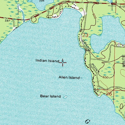 Topographic Map of Indian Island, MI